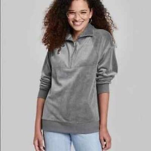 Wild Fable 🏷 NEW! Women's XXL Silver Gray Quarter Zip Velour Pullover Sweatshirt